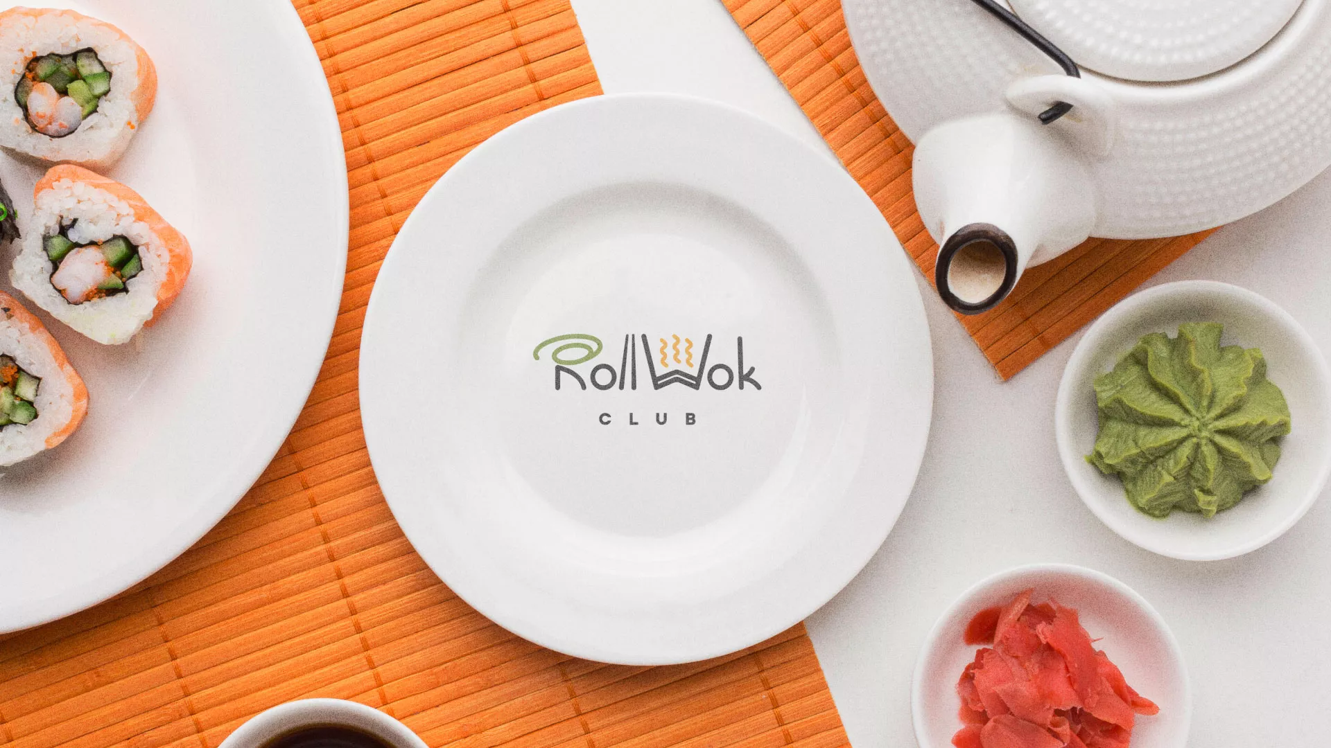 Разработка логотипа и фирменного стиля в Киселёвске для суши-бара «Roll Wok Club»